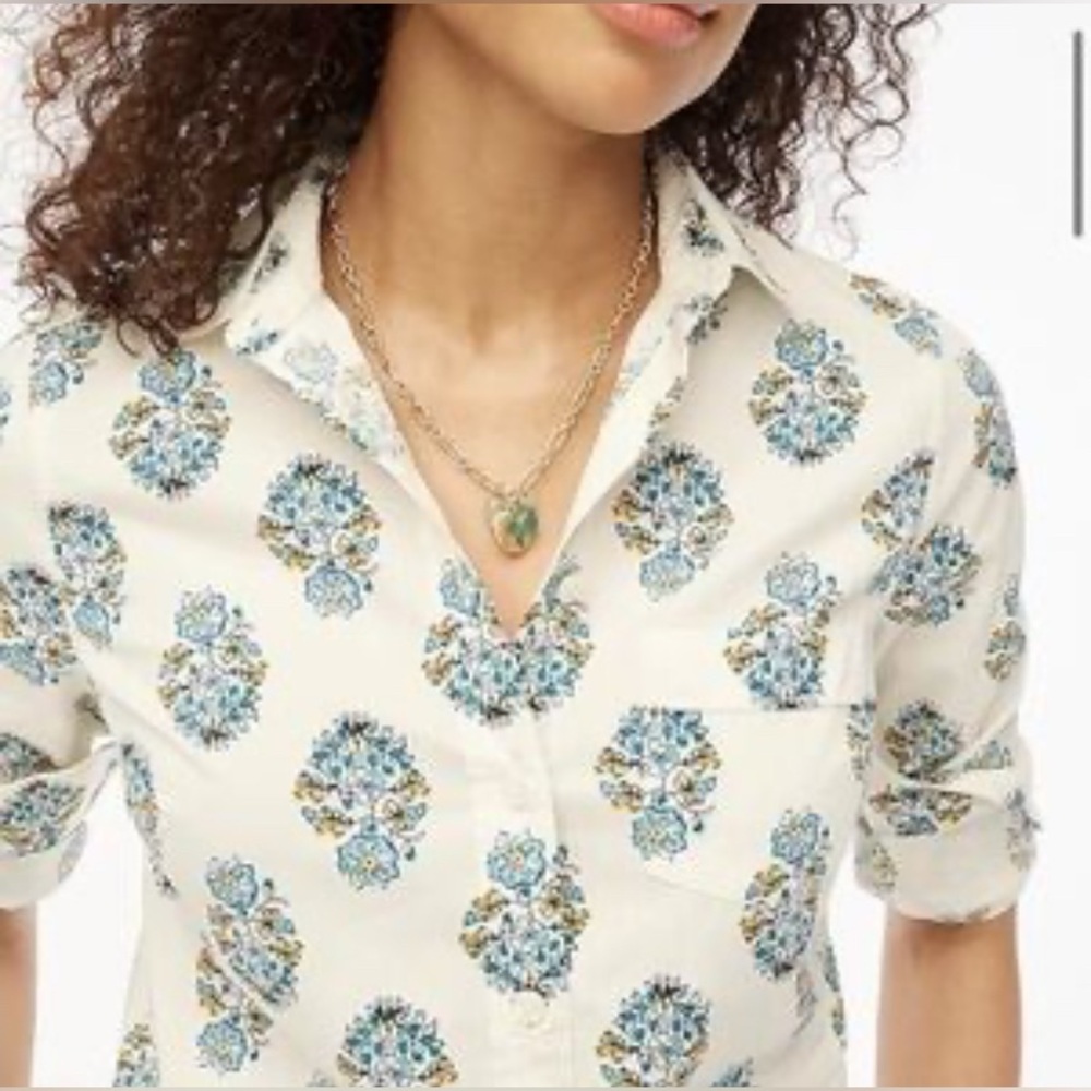 NWOT JCREW Floral print yellow and blue flowers button down shirt size Medium - Picture 2 of 6